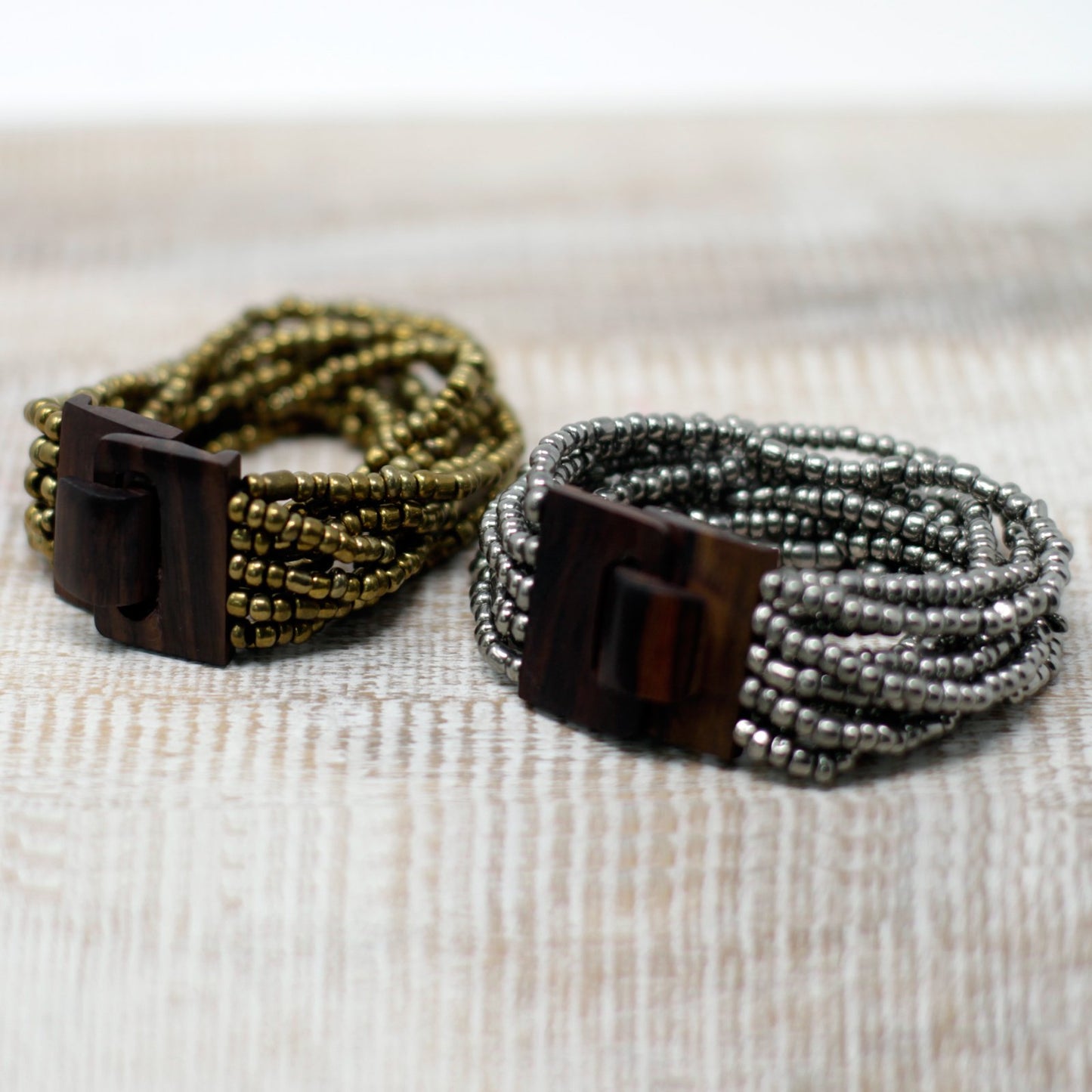 Multi-Bead Bangle Wooden Clasp - Asst Colours