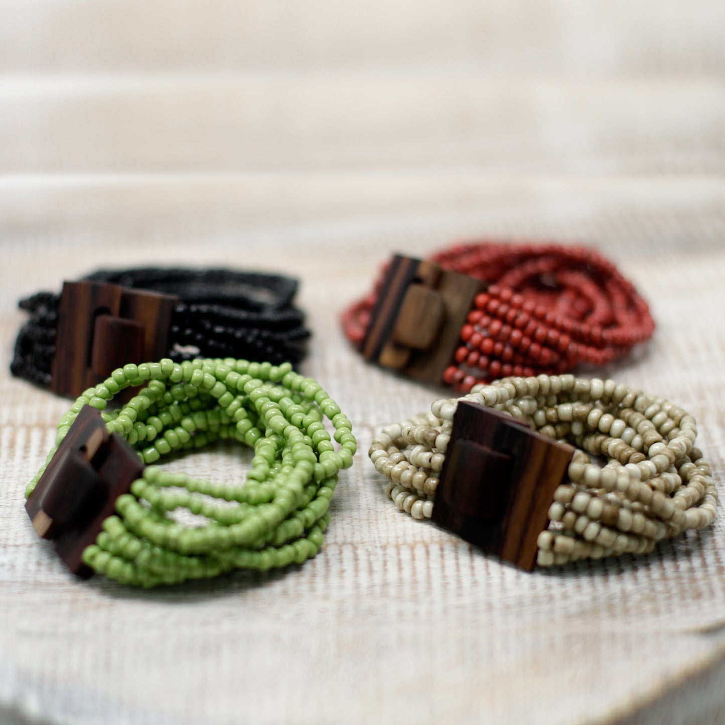 Multi-Bead Bangle Wooden Clasp - Asst Colours