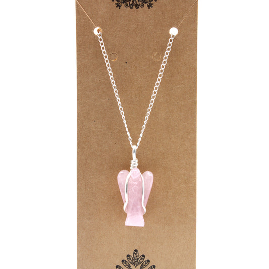 Gemstone Guardian Angel Pendant - Rose Quartz