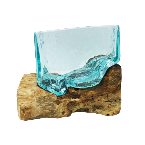 1x Molten Glass Tank on Wood with Stand - Large Bowl
