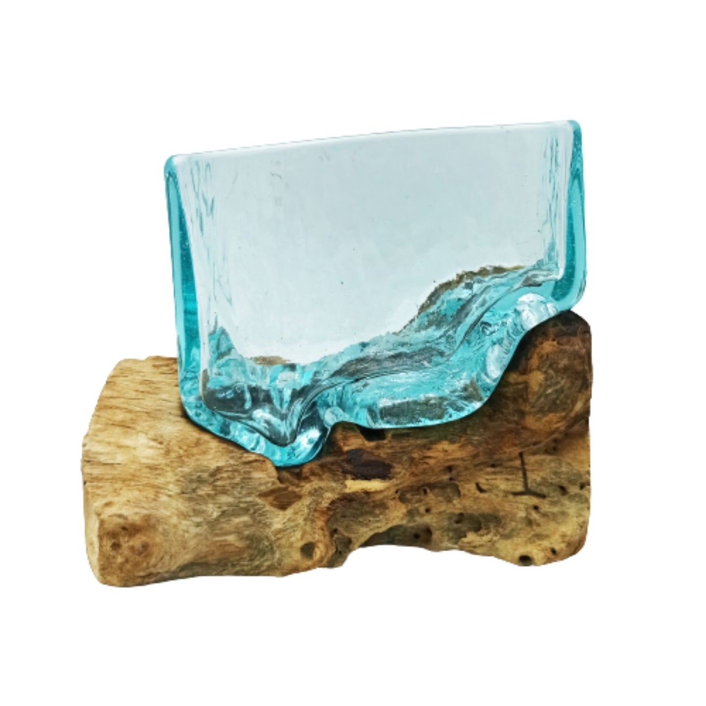 1x Molten Glass Tank on Wood with Stand - Large Bowl