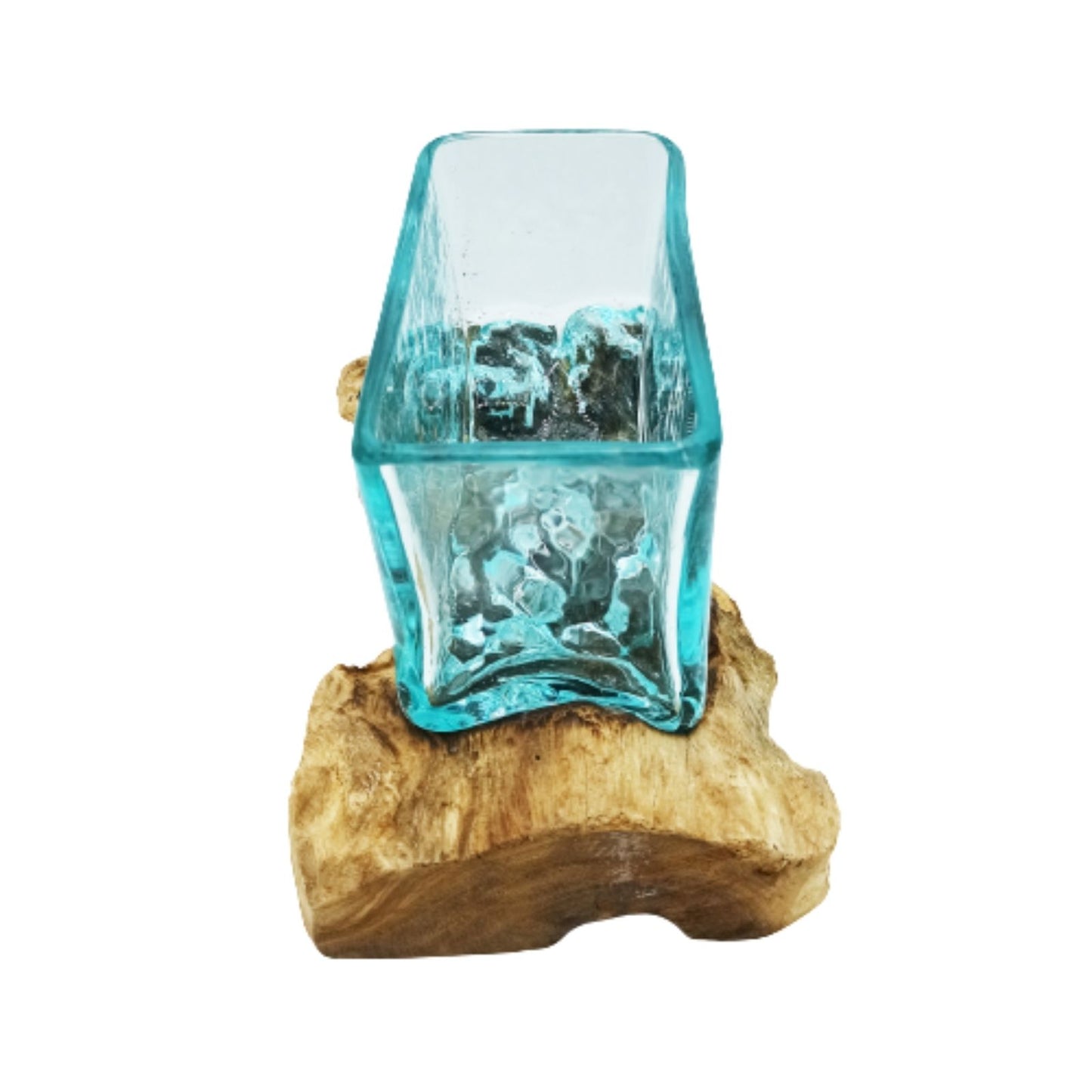 1x Molten Glass Tank on Wood with Stand - Large Bowl