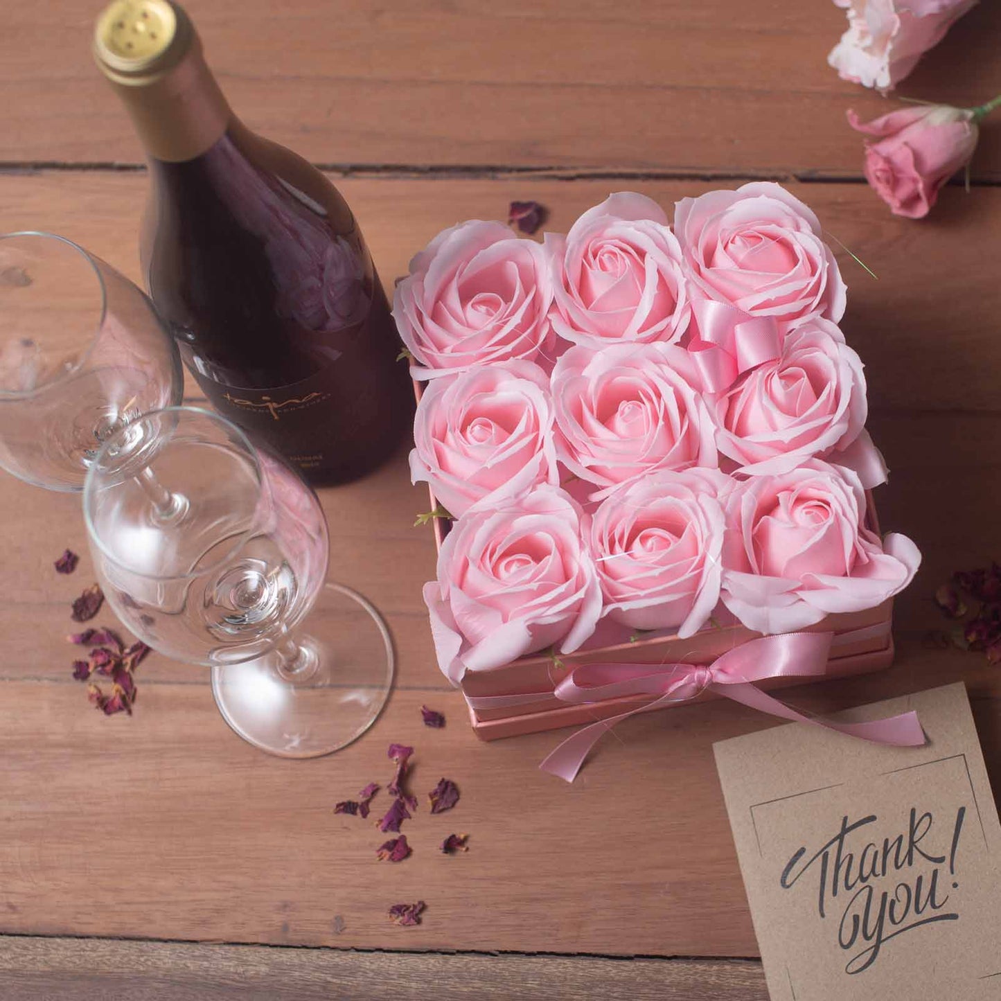 Soap Flower Gift Bouquet - 9 Red Roses - Square
