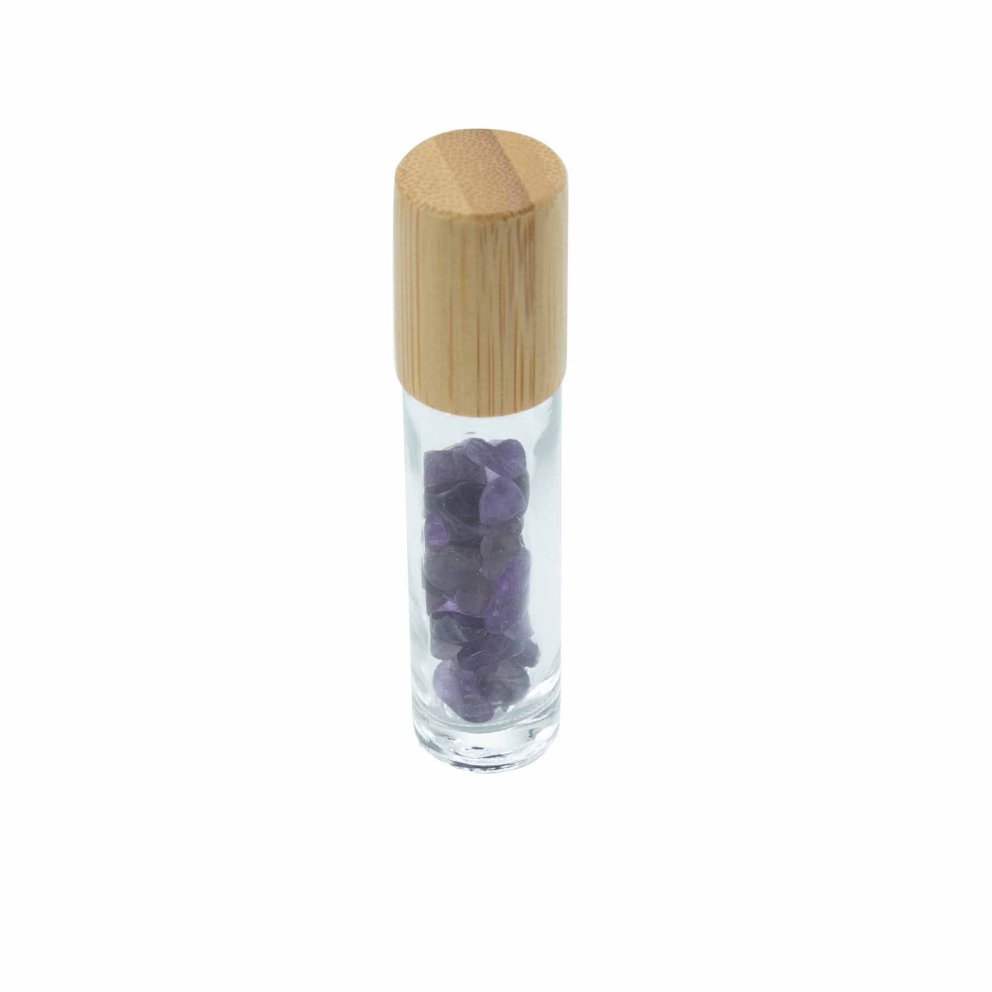 Gemstone Essential Oil Roller Bottle - Amethyst - Wooden Cap