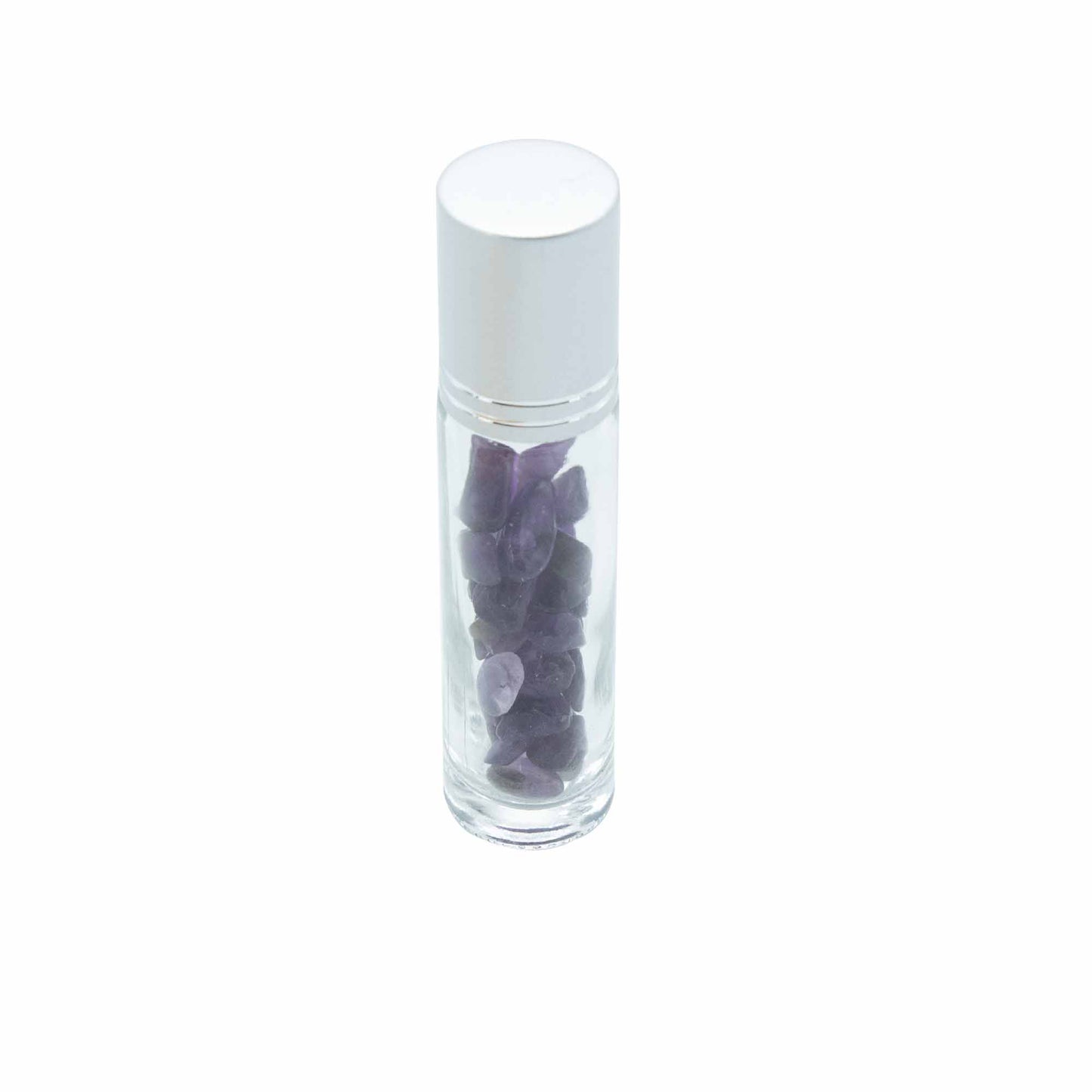 Gemstone Essential Oil Roller Bottle - Amethyst - Silver Cap