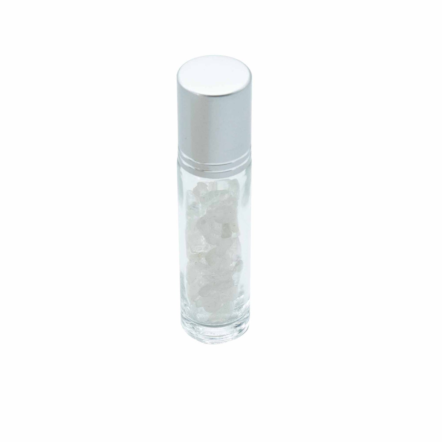 Gemstone Essential Oil Roller Bottle - Clear Quartz - Silver Cap