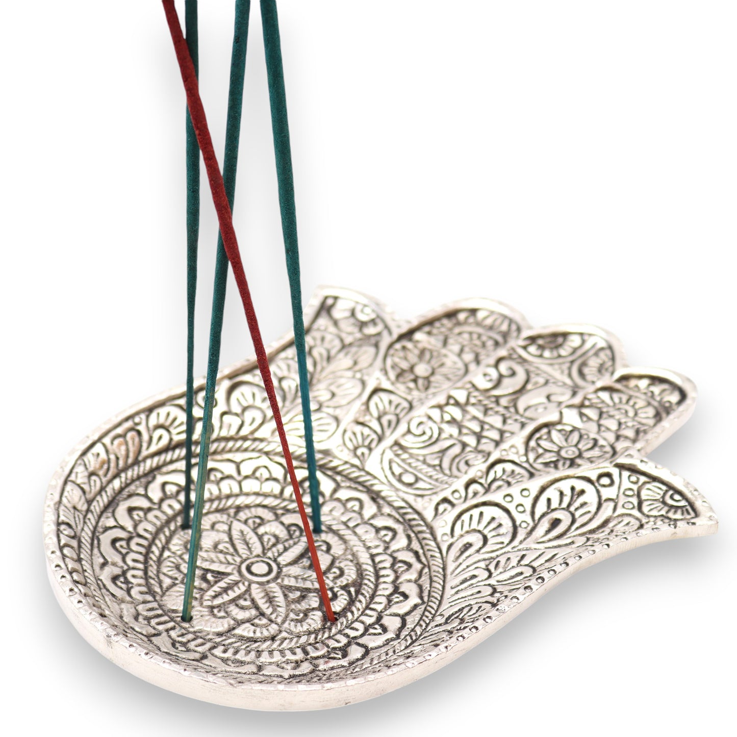 Polished Aluminium Lrg Hamsa Incense Holder 18x13cm