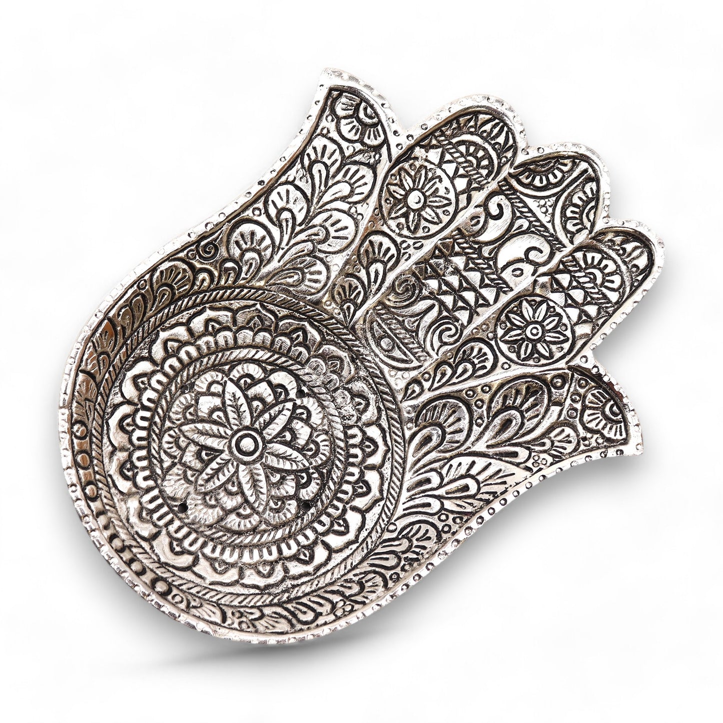 Polished Aluminium Lrg Hamsa Incense Holder 18x13cm
