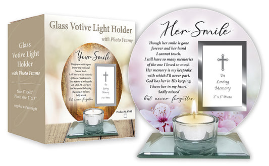 "Her Smile" Glass Memorial with Tealight Holder & Inscription