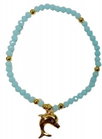 Larimar Crystal Chip Bracelet with Dolphin Charm