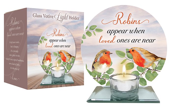 Robins Appear Glass Votive Tealight Holder