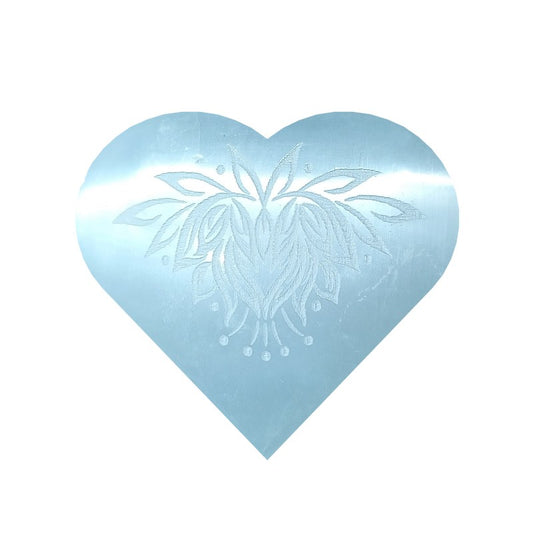 Selenite Heart with Lotus Flower Design