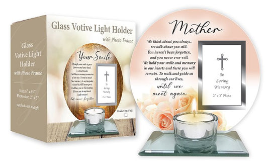 "Mother" Glass Memorial with Tealight Holder & Inscription