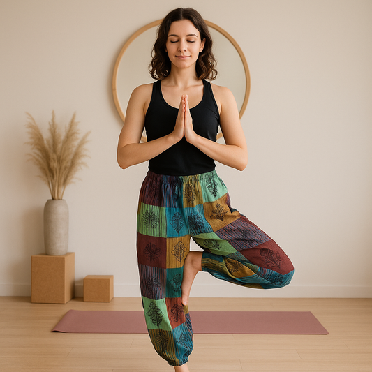 Nomad Sari - Mushroom Pants - Block Print Designs -Green Tones (105x127cm) S/M
