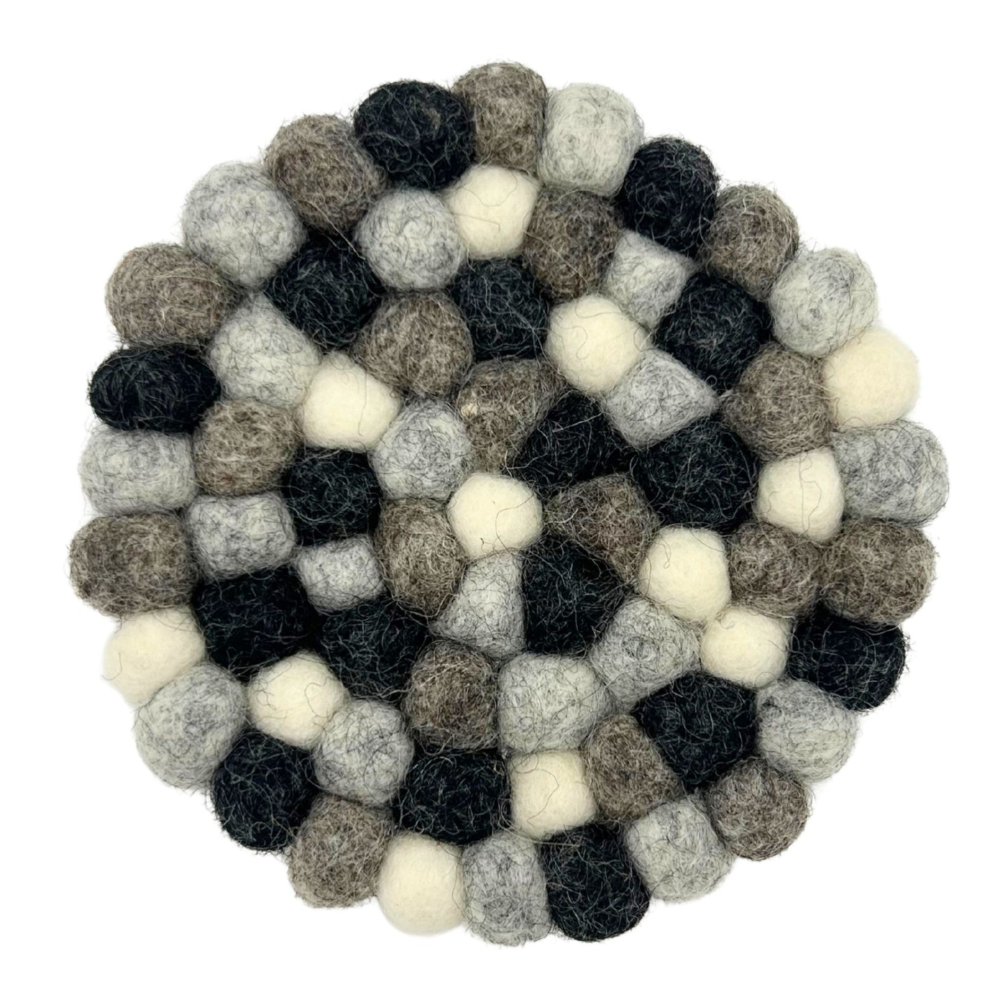 Felt Ball Round Coasters - 10cm Multi Grey colour (set of 4)