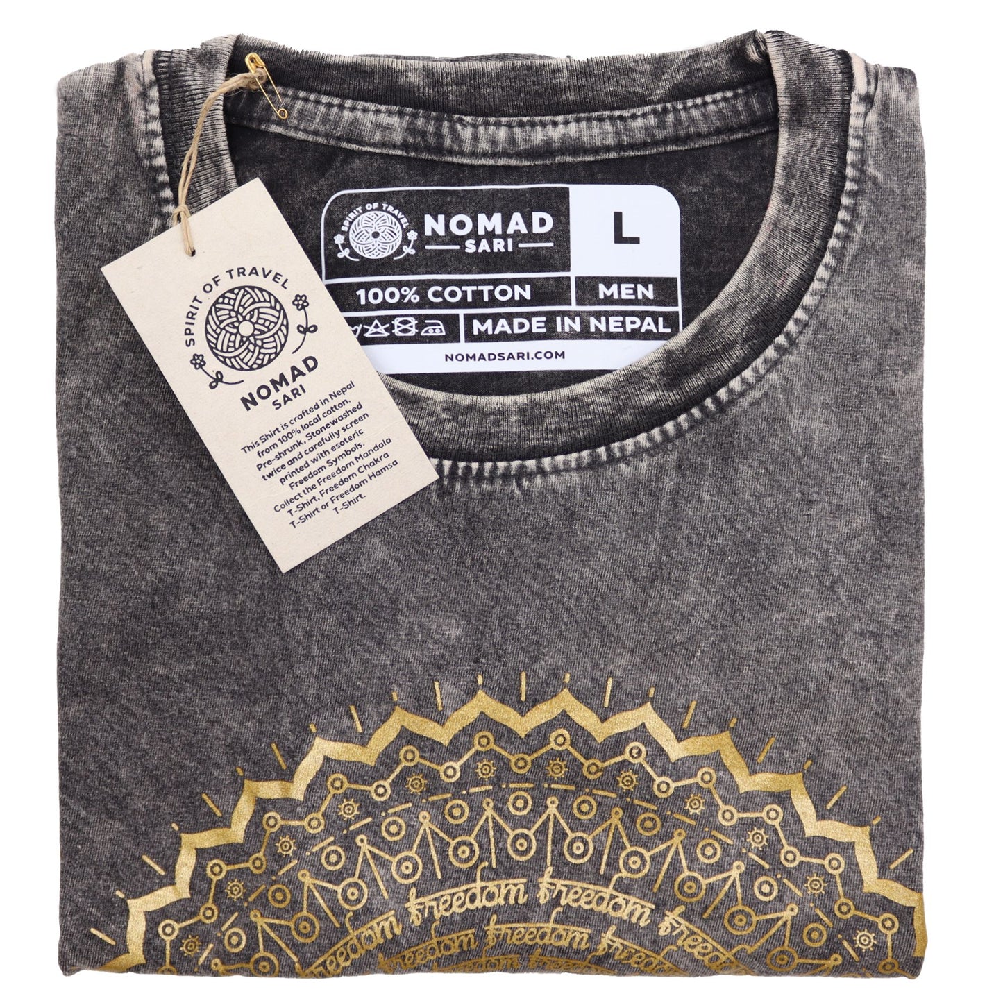 Large Stone Washed T-Shirt - Mandala - Dark Grey