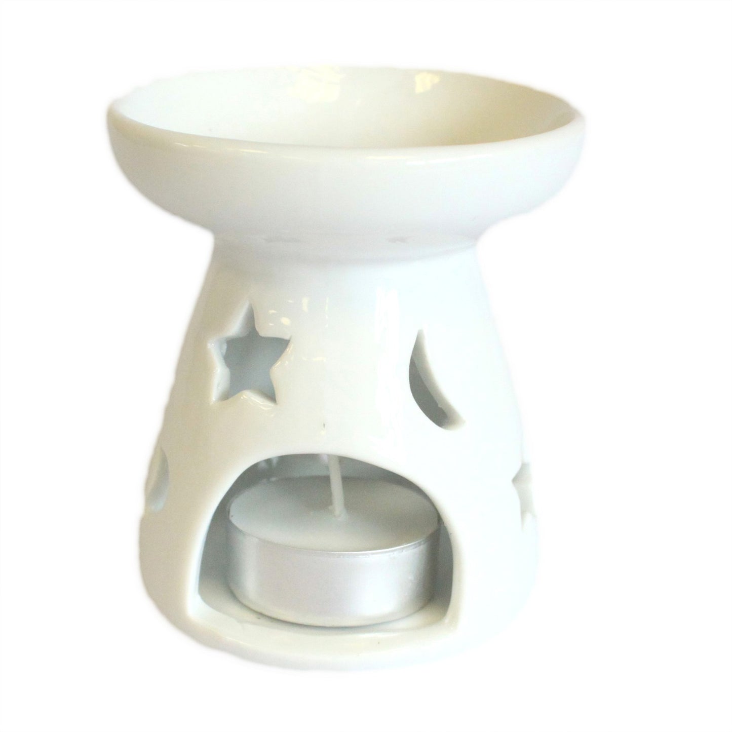 1x Sm Classic White Oil Burner - Moon & Star