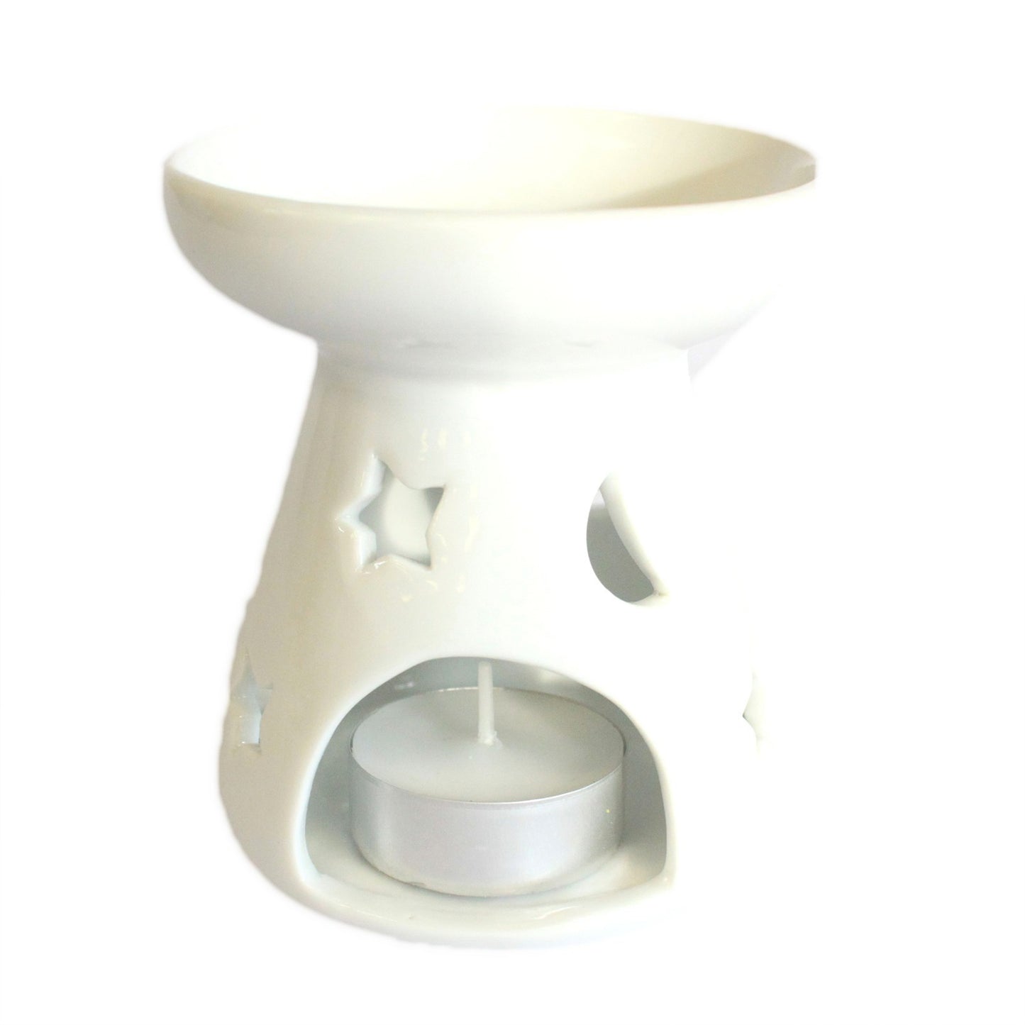 Lrg Classic White Oil Burner - Moon & Star