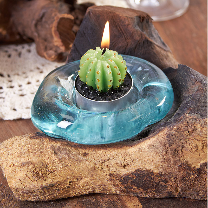 Molton Glass on Wood - Candle Holder