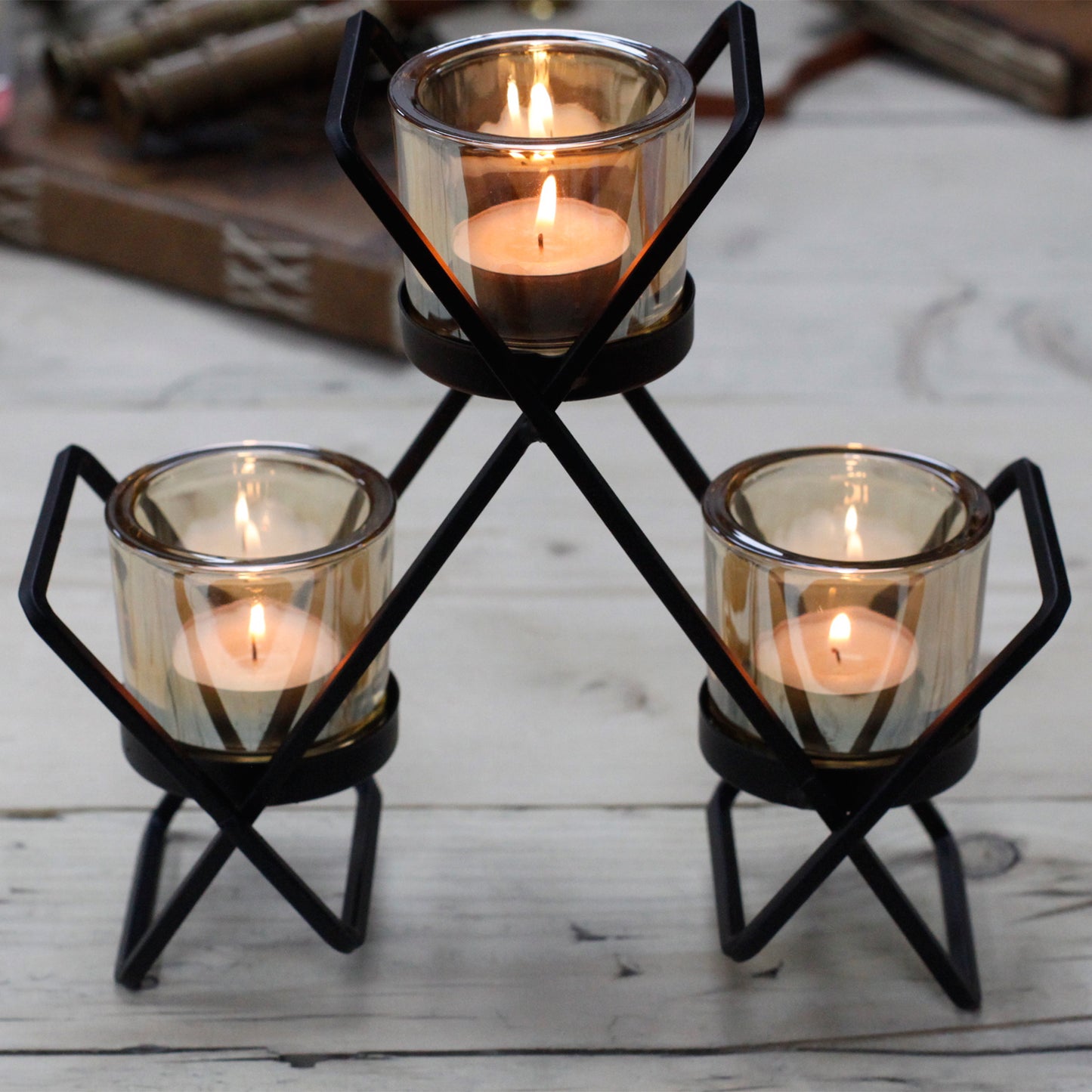 Centrepiece Iron Votive Candle Holder - 3 Cup Triangle