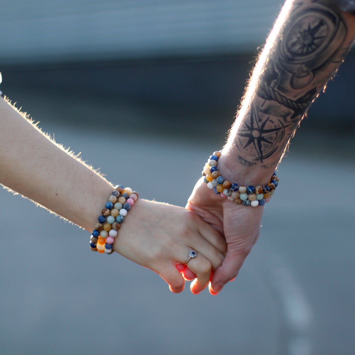 Set of 2 Gemstones Friendship Bracelets - Protection - Dalmation Jasper & Yellow Agate