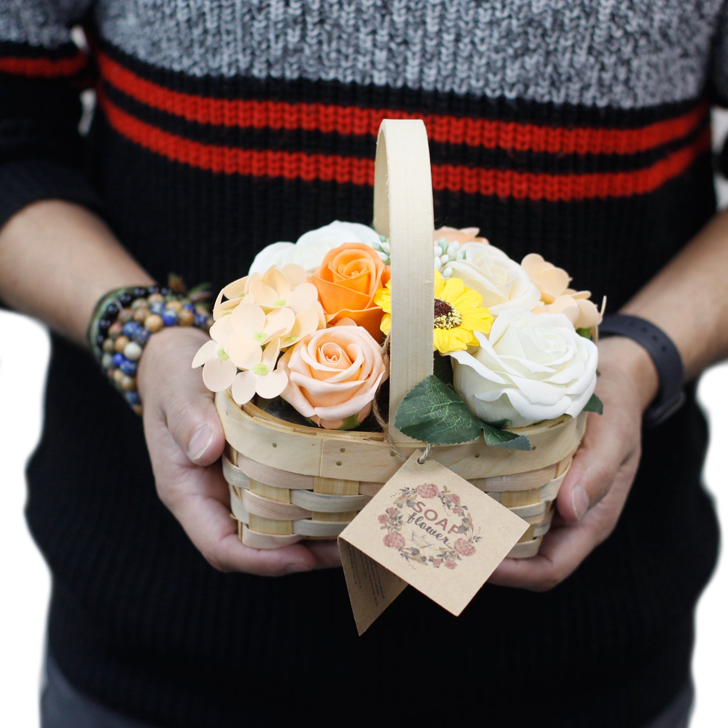 Medium Orange Soap Bouquet in Wicker Basket