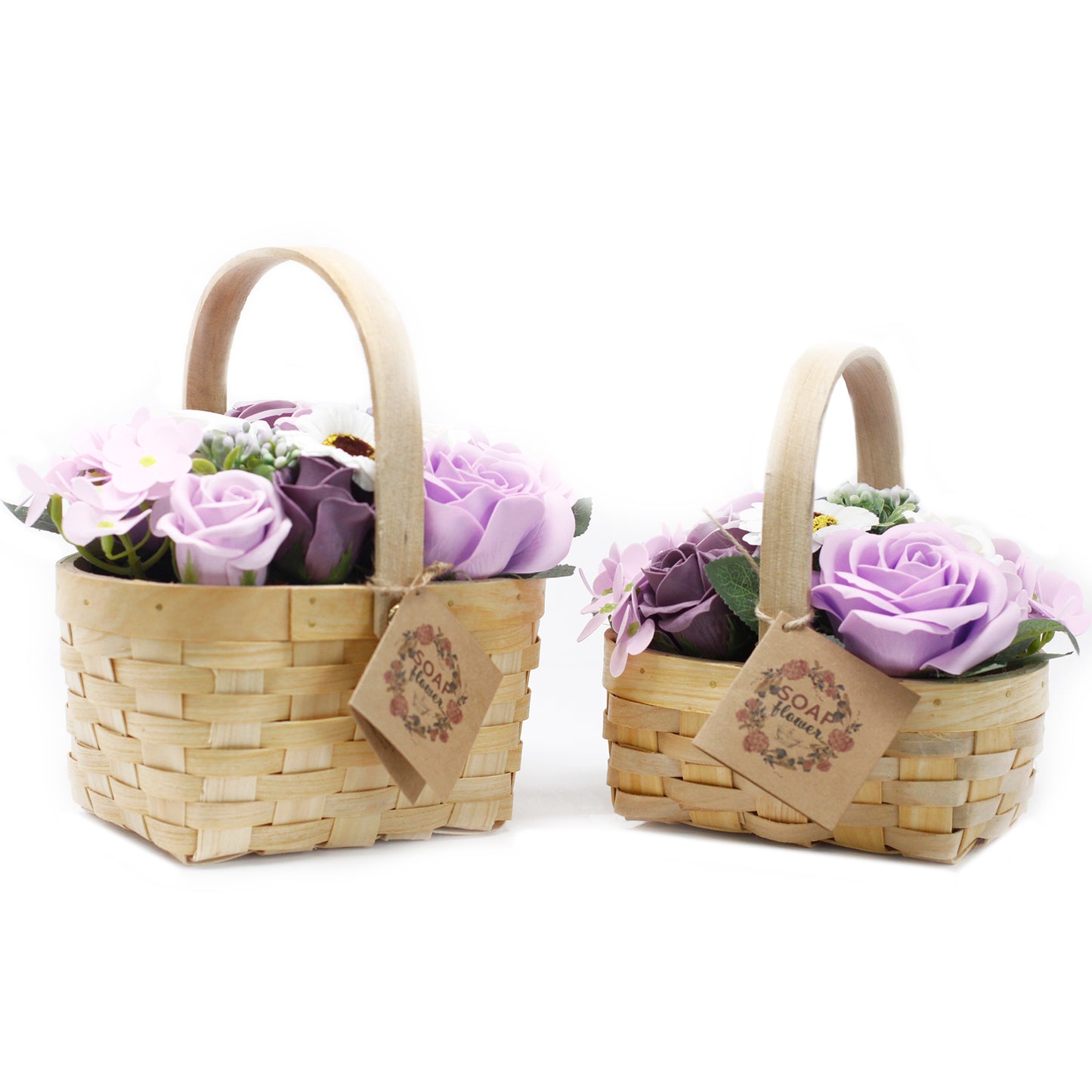 Medium Lilac Soap Bouquet in Wicker Basket