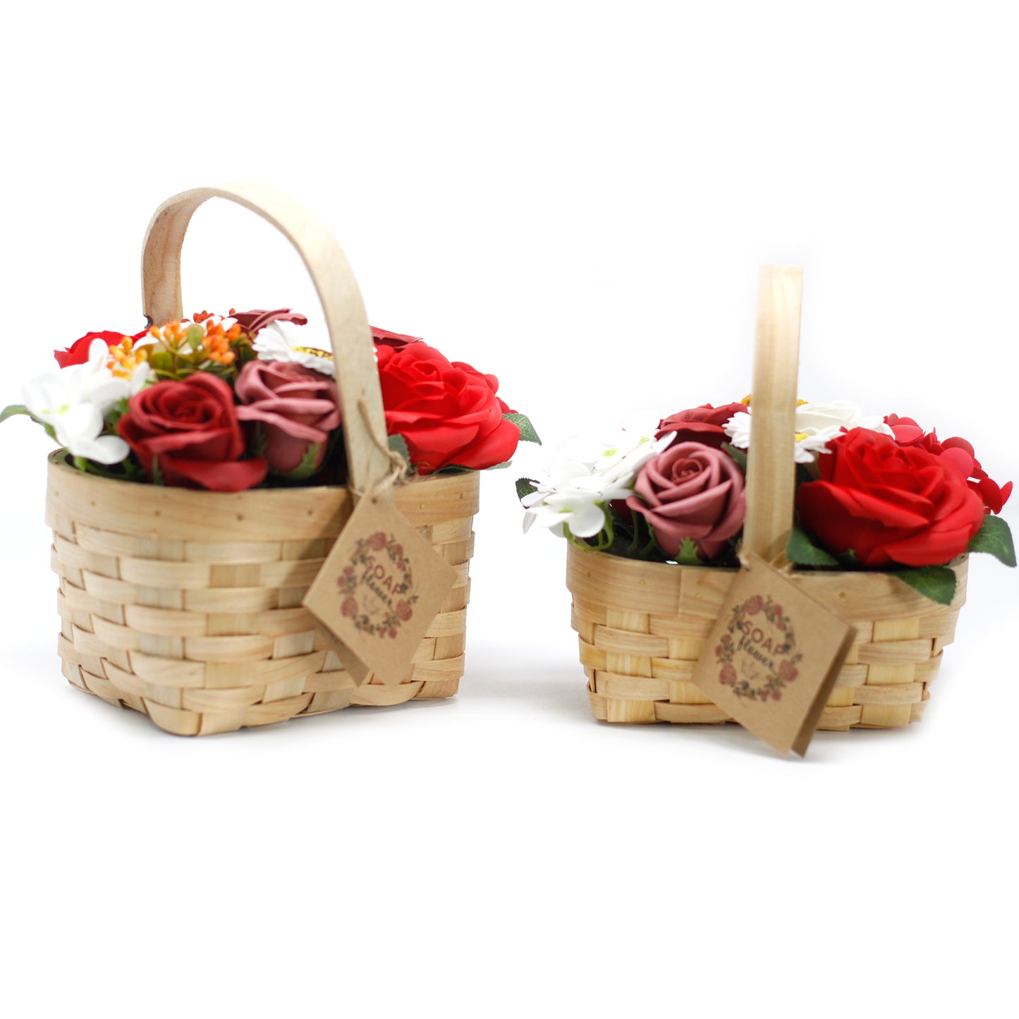 Medium Red Soap Bouquet in Wicker Basket