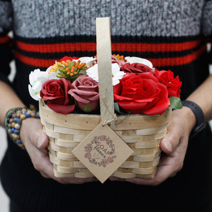 Large Pink Soap Bouquet in Wicker Basket