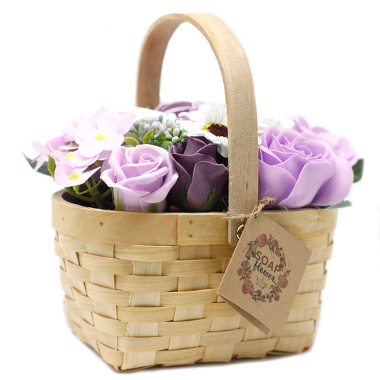 Large Lilac Soap Bouquet in Wicker Basket