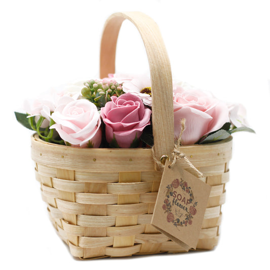 Large Pink Soap Bouquet in Wicker Basket