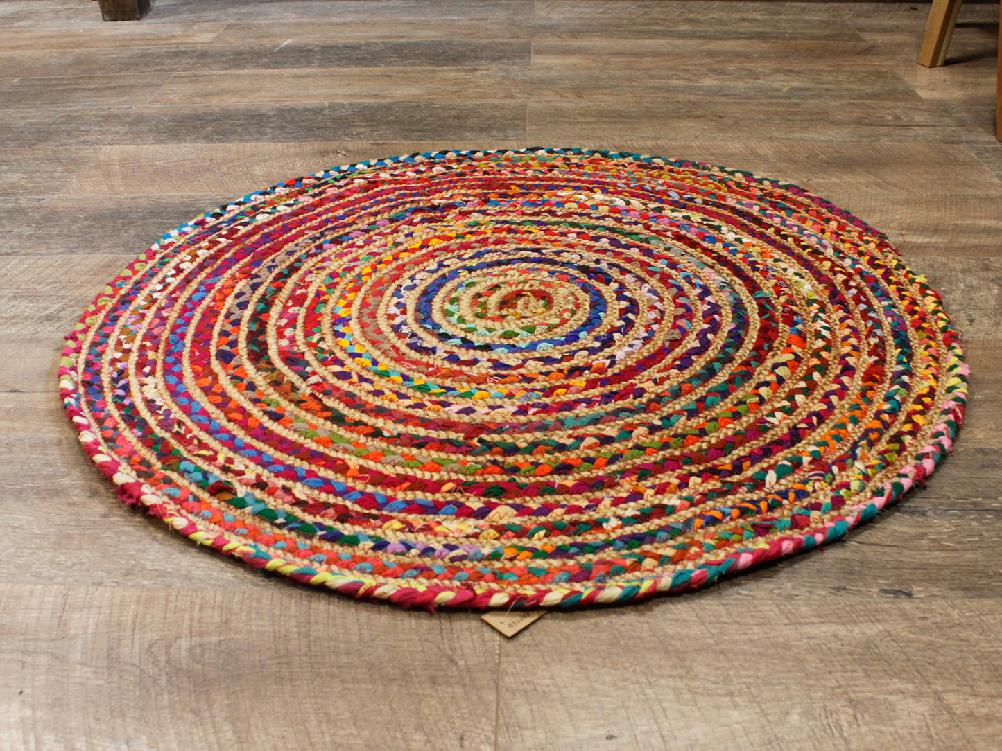 Round Jute and Recycled Cotton Rug -  90 cm