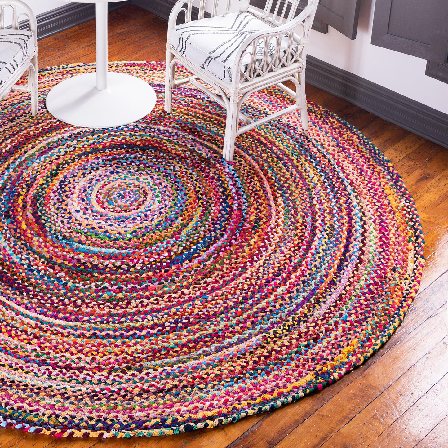 Round Jute and Recycled Cotton Rug - 150 cm