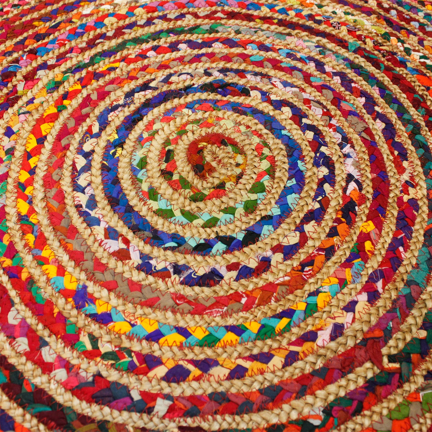 Round Jute and Recycled Cotton Rug -  90 cm