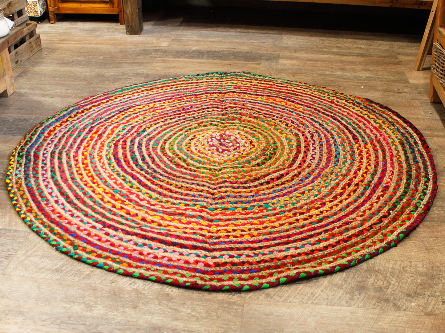 Round Jute and Recycled Cotton Rug - 150 cm