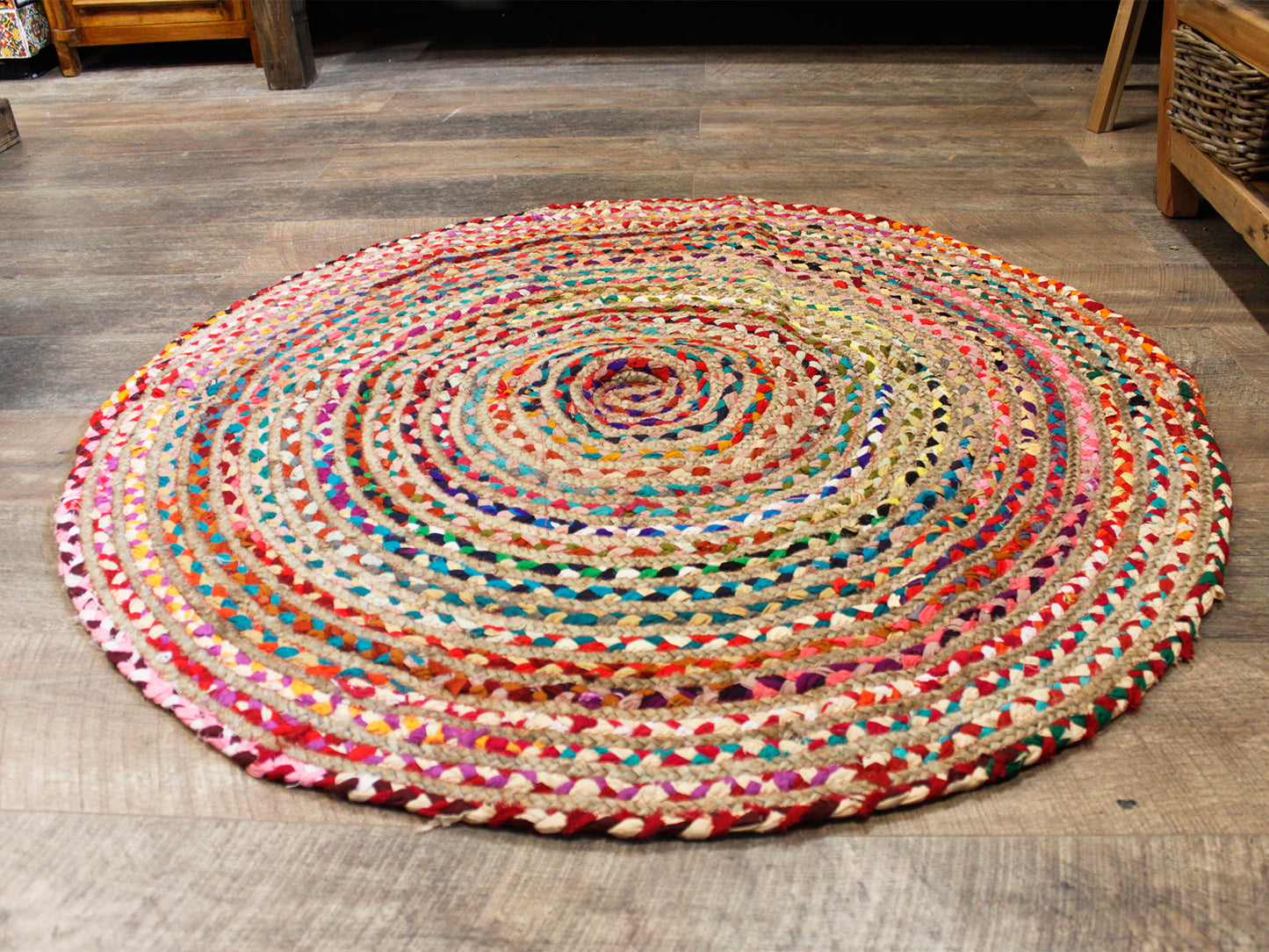 Round Jute and Recycled Cotton Rug - 120 cm