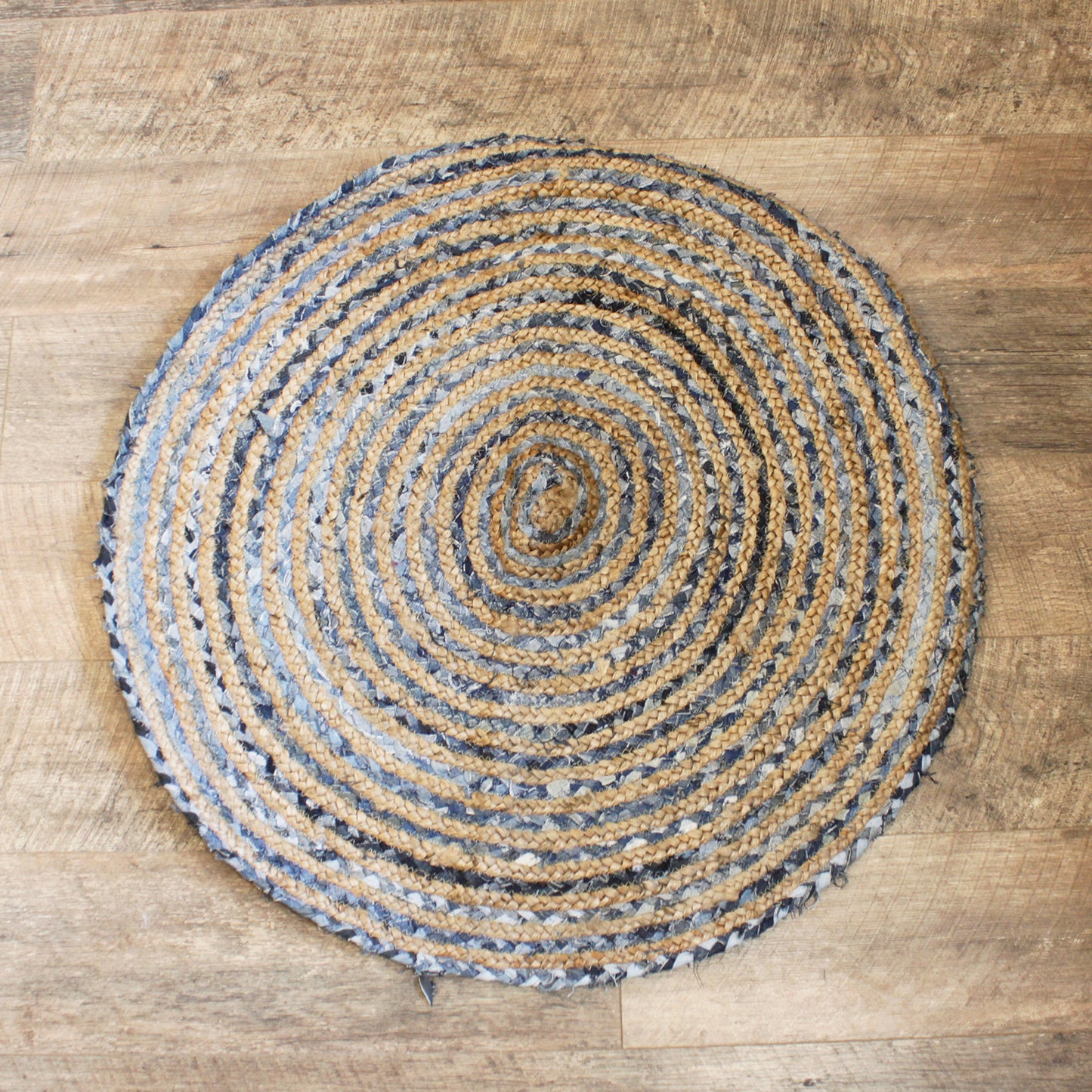 Round Jute and Recycle Denim Rug-  90 cm