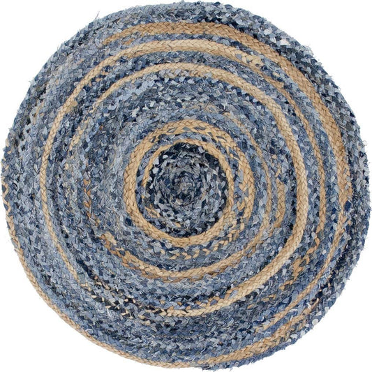 Round Jute and Recycle Denim Rug - 120 cm