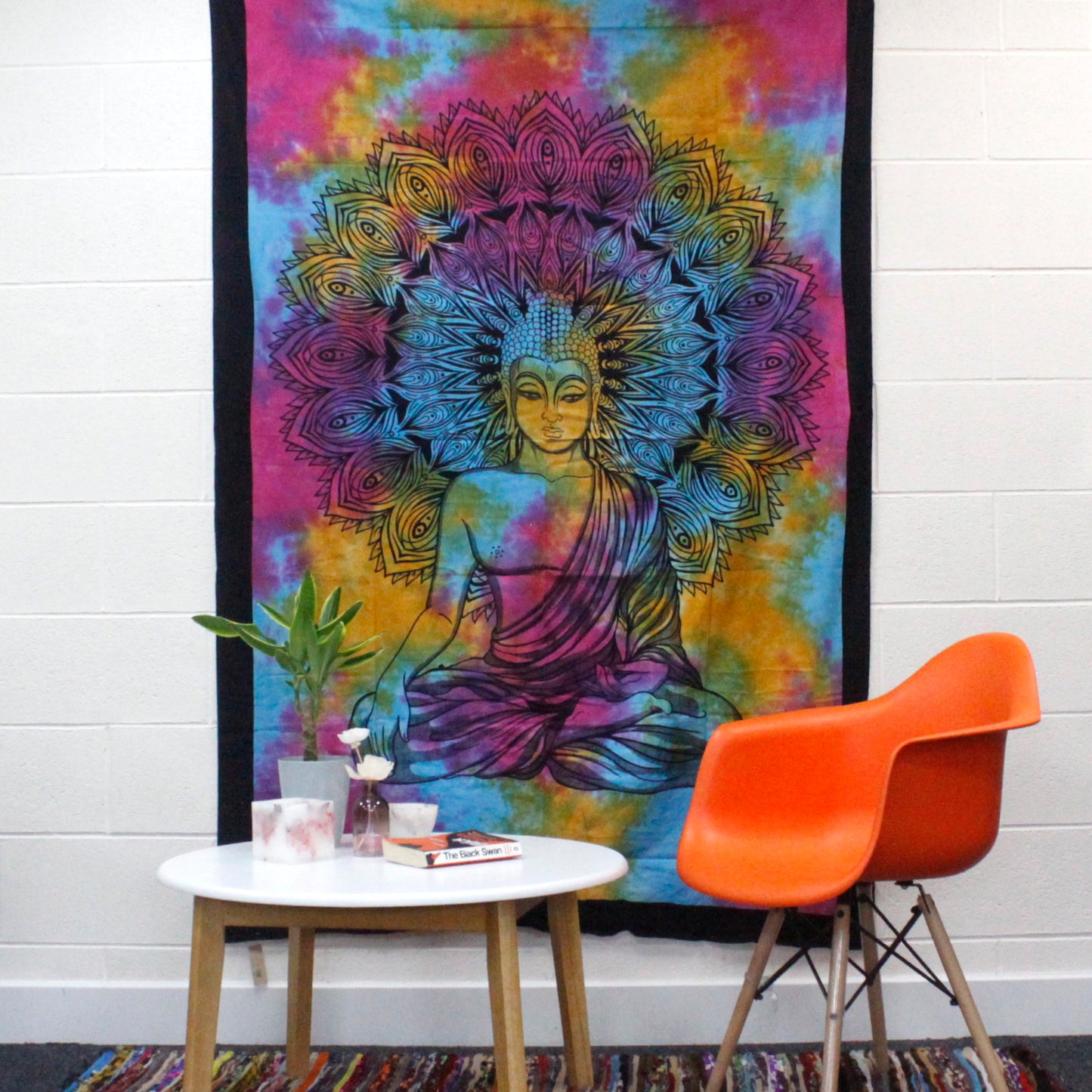 Single Cotton Bedspread + Wall Hanging -  Peaceful Buddha 130cm x 200cm