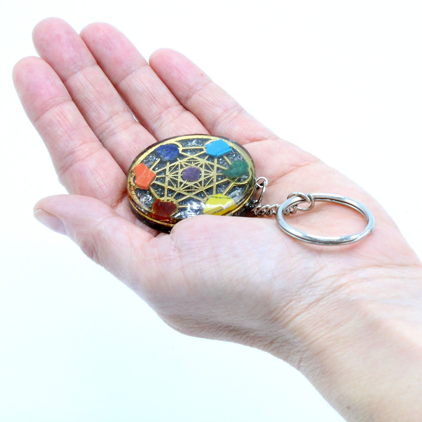 Orgonite Power Keyring - Round Seven Chakra