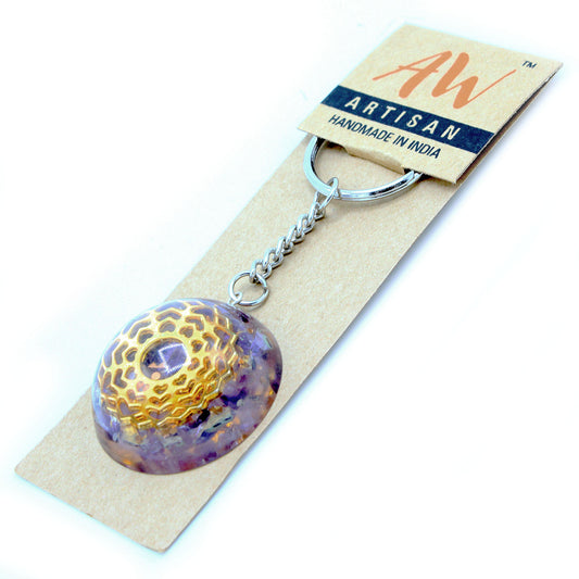 Orgonite Power Keyring - Amethyst Mandala Hearts