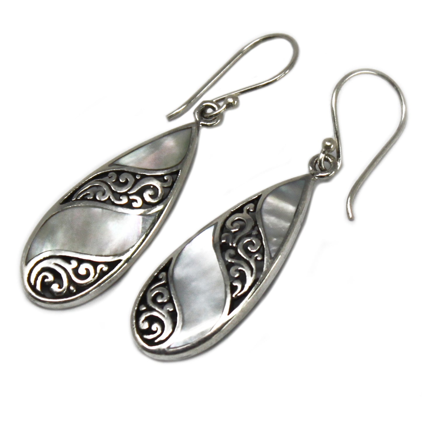 Shell & Silver Earrings - Teardrop- Mother of Pearl