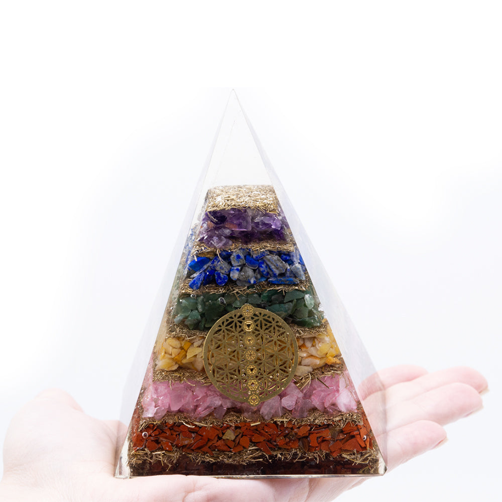 Orgonite Pyramid - Seven Chakra Flower of Life - 70 mm