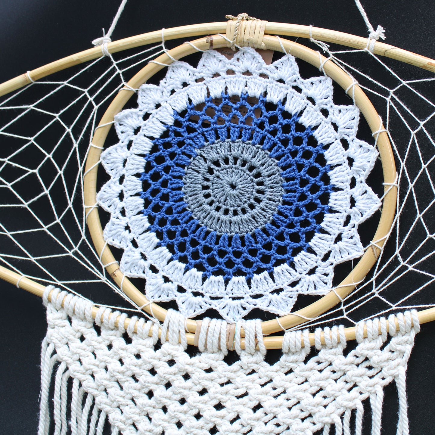 Protection Dream Catcher - Lrg Macrame Eye White/ Blue/Grey