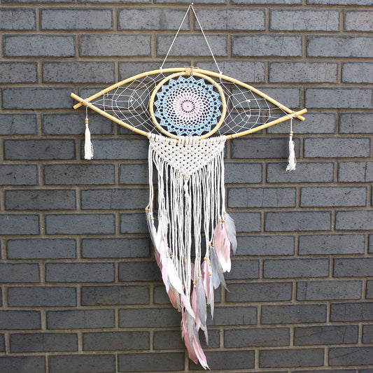 Protection Dream Catcher - Lrg Macrame Eye Blue/ Whie/Pink