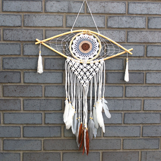 Protection Dream Catcher - Med Macrame Eye White/ Gey/Brown