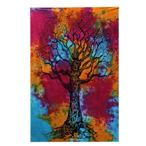 Single Cotton Bedspread + Wall Hanging -   Winter Tree