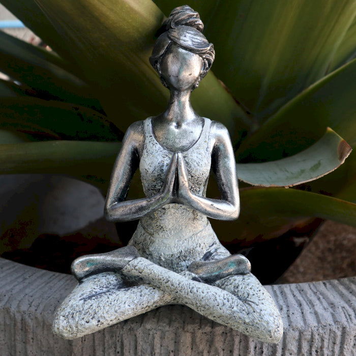 Yoga Lady Figure -  Silver & White 24cm