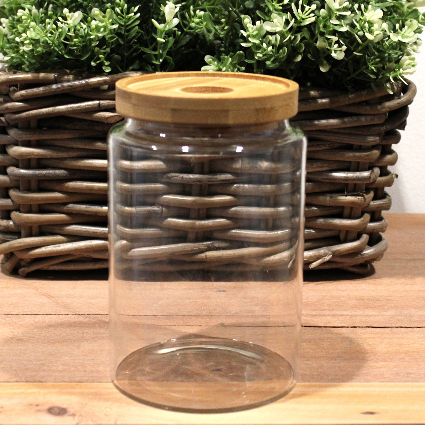 Cottage Bamboo Glass Jar - 15cm