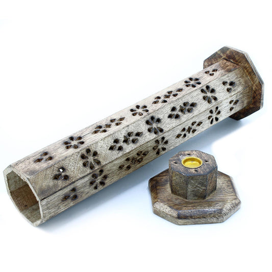 Hexagonal Incense Tower Smoke Box - Mango Wood